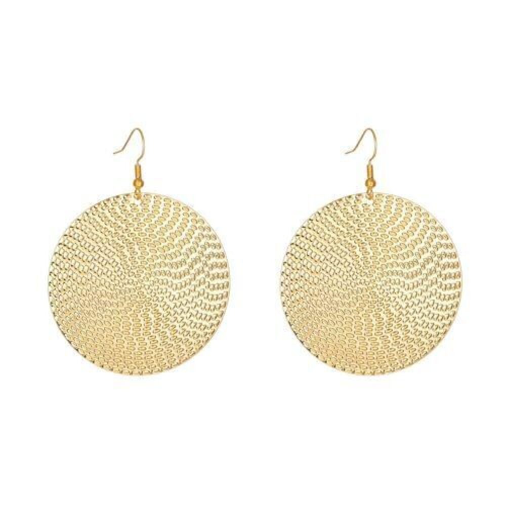 6856 Lightweight Bohemia Geometric 14K Gold Round Disc Triple Long Earrings